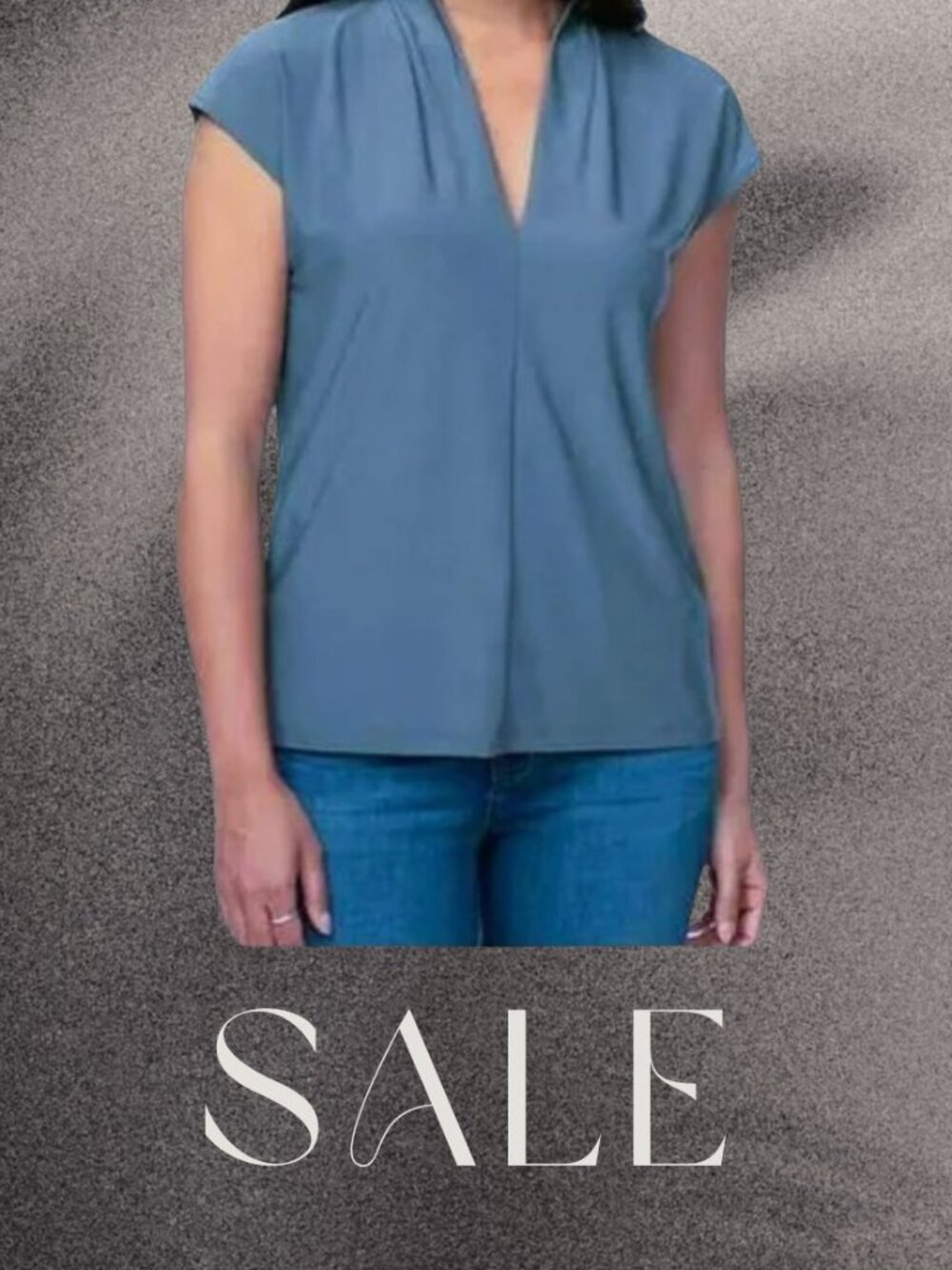 Buffalo David Bitton XL Blue V Neck Short Sleeve Blouse Draped Front Stretch Top